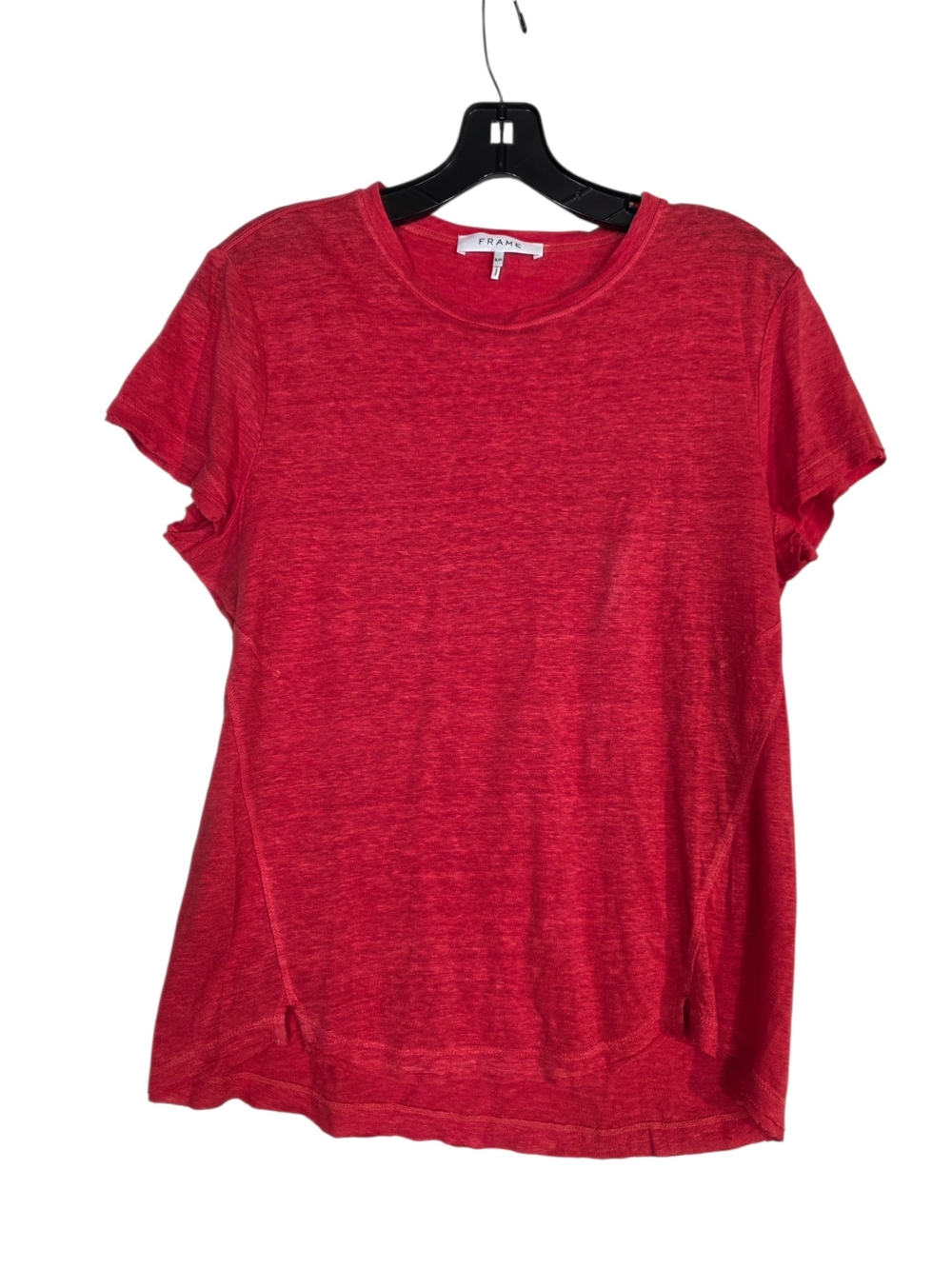 Frame Linen Raw hem  Red Crewneck Short Sleeve Tee